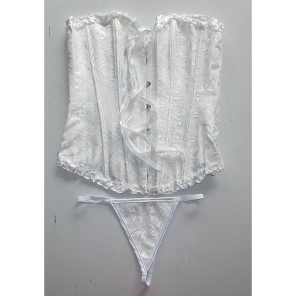 Creamy White Heavy Jacquard Ruffled Corset Set - NEW - Picture 4 of 10